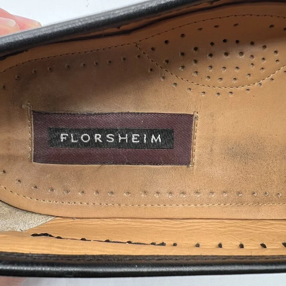Florsheim Mens 11.5 D Bowman Black Cognac Leather Tassel Weave Loafers Timeless